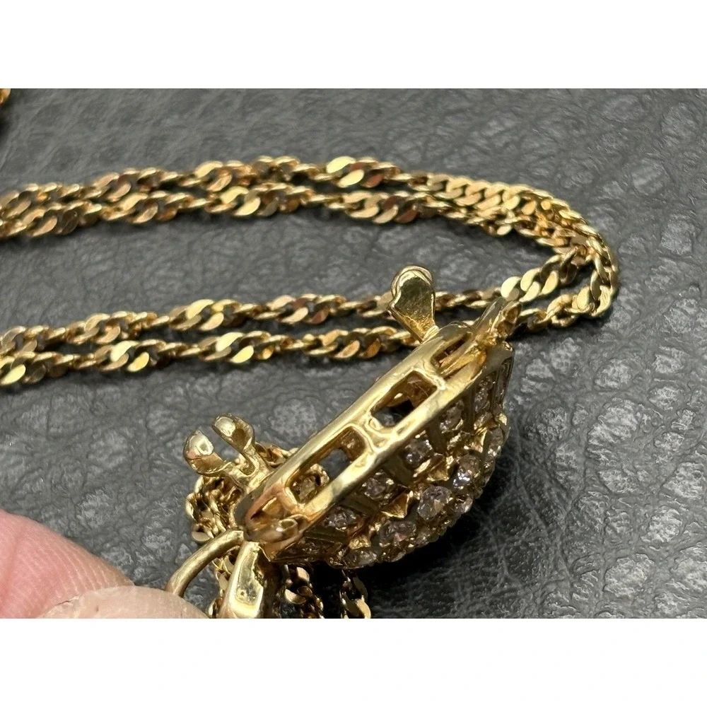 Vermeil Sterling Silver Moving Turtle Rhinestone Pendant Necklace 30
